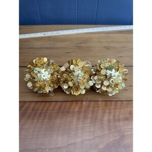 Set of 3 Gold Glitter‎ Sequin Ball Ornaments with Hanging Ribbon